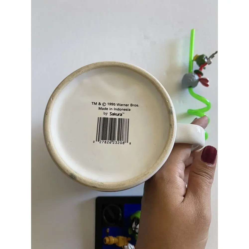 Lot Of 3 Marvin the Martian Large Mug 1995 Sakura + 1997 3D Slide Puzzle + Straw